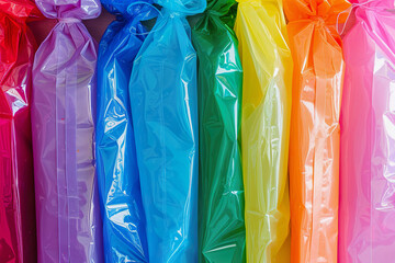 Colorful Plastic Bags Tied Up, Environmental Concern Concept