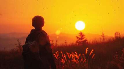 Solitary Trekker: Contemplating the Sunset on a Scenic Hike