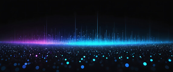 Blue blue spectrum lights tech black party club neon lights abstract wave technology background, black background. Best for wide banner, poster, website, editing video, background presentation. ai