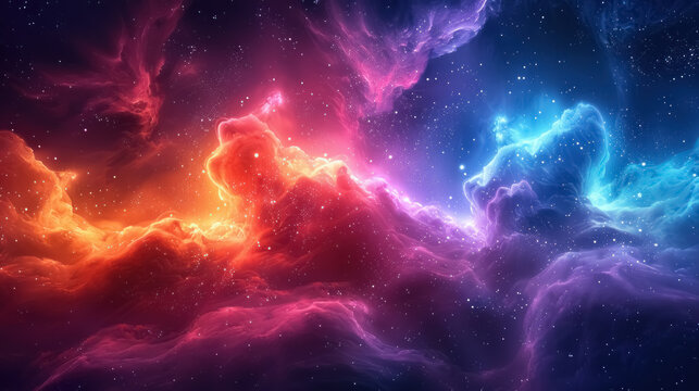 cosmic dance of vibrant nebulae, starlit galaxies unfolding in a mesmerizing space panorama