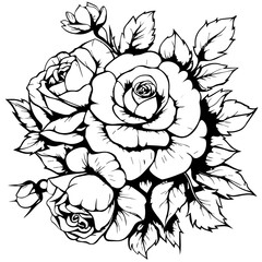 Bouquet of Roses Line Art Vector Illustration

