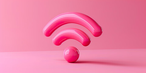 3D illustration of pink Wi-Fi symbol - obrazy, fototapety, plakaty