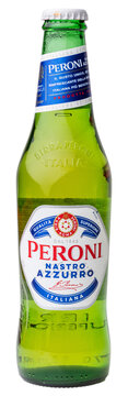 Bottle of italian Peroni brand beer isolated on a transparent background