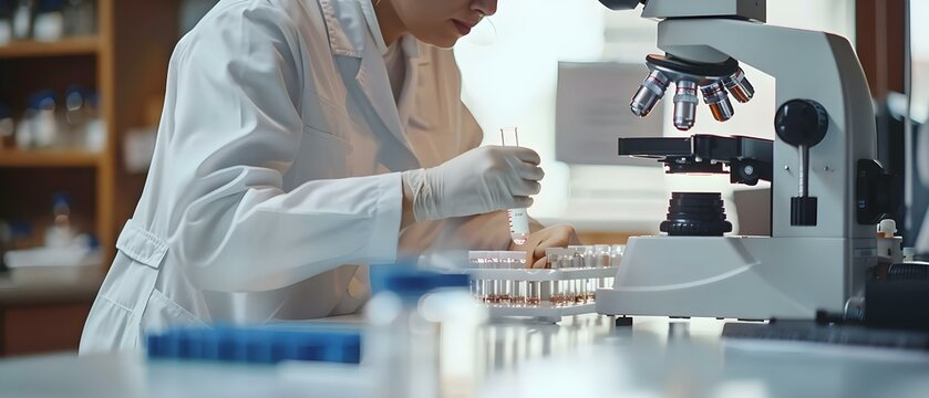 Pathologist preparing biopsy samples for cancer diagnosis at pathology lab. Concept Biopsy Samples, Cancer Diagnosis, Pathology Lab, Pathologist, Disease Detection