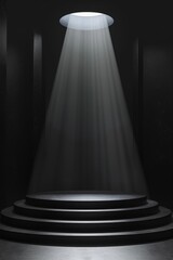 3D Black geometric stage podium. Dark background