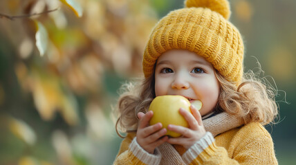 little girl with yellow apples - Powered by Adobe