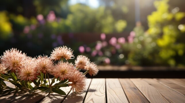 wooden surface for presentation with nature flowers UHD Wallpaper