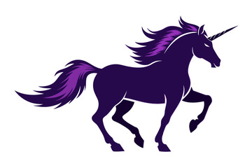 Un unicornio fuerte corriendo vector silhouette on white background