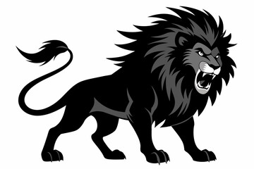crazy lion vector silhouette on white background 