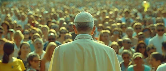 Pope greeting people with his back turned to the camera. Concept Religious Leaders, Unconventional Poses, Anonymity, Mysterious Encounters - obrazy, fototapety, plakaty
