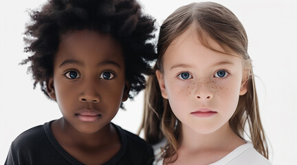 interracial children on white background