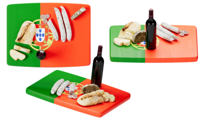 Traditional Portuguese Delicacies Arranged on Flag Colors Cutting Board