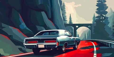 Fototapeta premium muscle car illustration, motors, roadtrips, ai image of cars