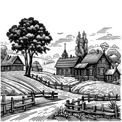 Rustic farm Landscape PNG illustration