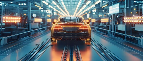 Impact of global microchip shortage on car industry results in production delays and scarcity. Concept Global Microchip Shortage, Car Industry, Production Delays, Scarcity - obrazy, fototapety, plakaty