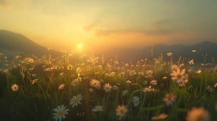 serenity of a peaceful meadow at sunset