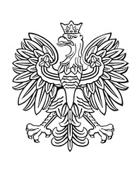 Poland coat of arms, seal national emblem, isolated on white background. Vector illustration Coat of arms of Poland. Polish flag. Spread wings eagle line silhouette contour Poland national symbol. - obrazy, fototapety, plakaty