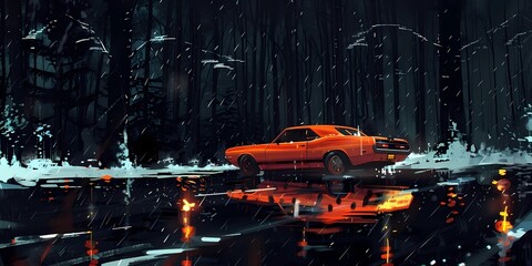 muscle car illustration, motors, roadtrips, ai image of cars