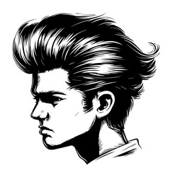 Monochrome Male Portrait with Stylish Hairdo Black Vector
