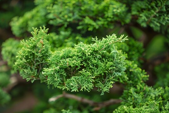 Close up of chamaecyparis obtusa known as hinoki cypress tree native from japan