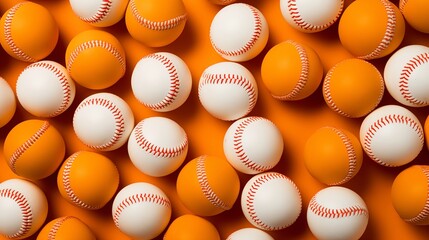 Array of Baseballs on an Orange Background. - Powered by Adobe