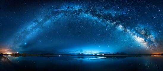 A serene view of the milky way reflecting on a calm lake