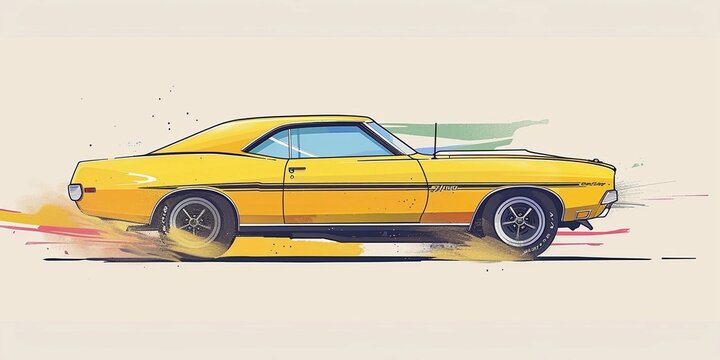 muscle car illustration, motors, roadtrips, ai image of cars