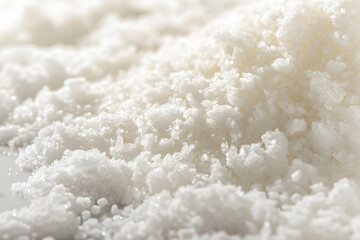 A pile of white salt is spread out on a white surface. The salt is very fine and powdery, and it looks like it has been ground up into a fine powder. The image has a somewhat eerie and unsettling mood - obrazy, fototapety, plakaty