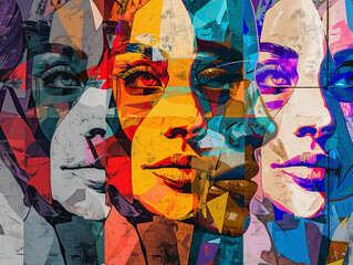 Multiple faces in abstract style. Multi-faced abstract art