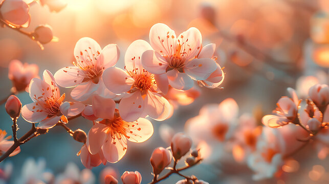 Blooming almond tree garden background. Generative Ai