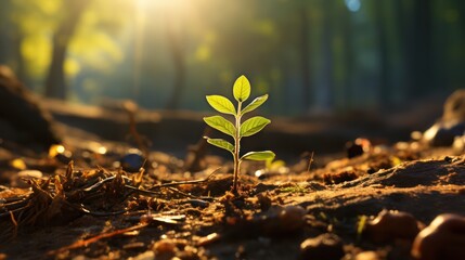 Young plant in sunlight Growing plant grow up UHD Wallpaper - obrazy, fototapety, plakaty