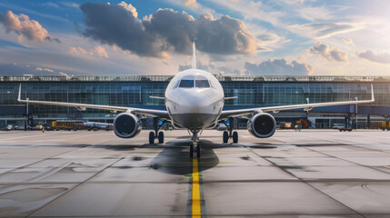 Commercial Jet Airliner at the Gate during Golden Hour - obrazy, fototapety, plakaty