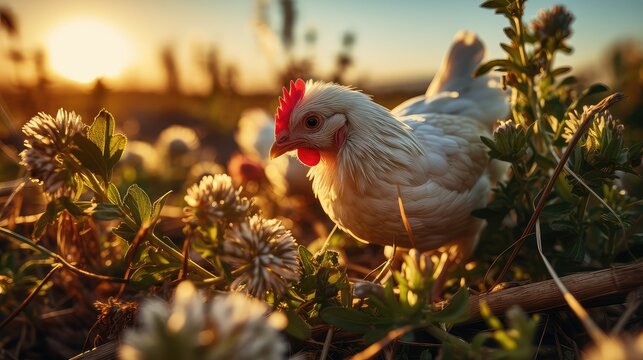 Chickens eating bush of various types and sizes UHD Wallpaper