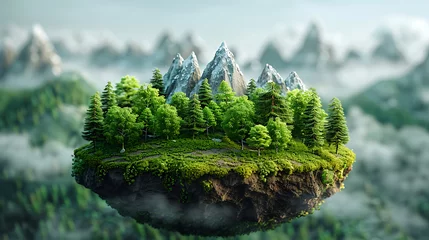 Fotobehang 3d isometric mountain climber, lot of details like trees. Generative Ai © Handz