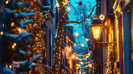 Festive Christmas Street Decorations at Twilight