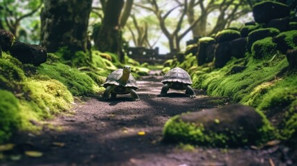green turtles walking around