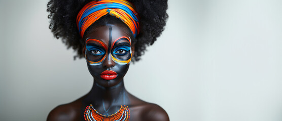portrait of beautiful afro woman with face paint - obrazy, fototapety, plakaty