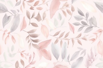 Seamless pattern of soft pastel watercolor botanical pattern, perfect for serene wallpaper designs, elegant textile prints, or gentle graphic backgrounds.