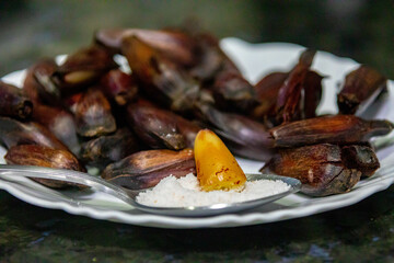 Cooked pine nuts in selective focus, seeds of Araucaria angustifolia