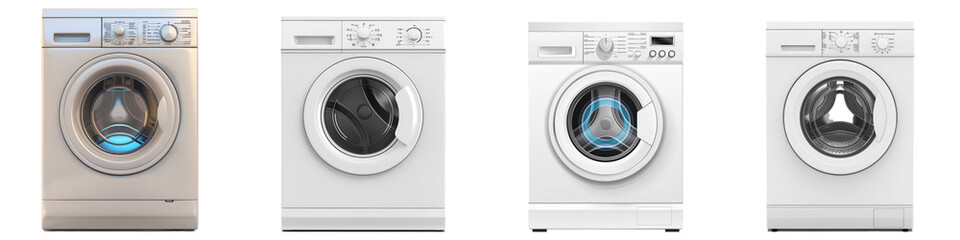 Collection of washing machines cutout png isolated on white or transparent background
