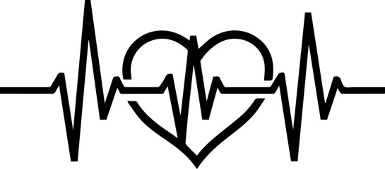 Heartbeat Line with Heart Shape Black Vector Illustration
