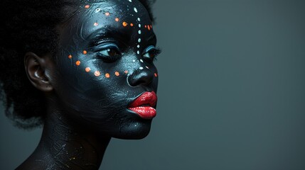 portrait of beautiful afro woman with body and face paint - obrazy, fototapety, plakaty