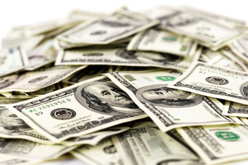 Heap of US Hundred Dollar Bills Close-up