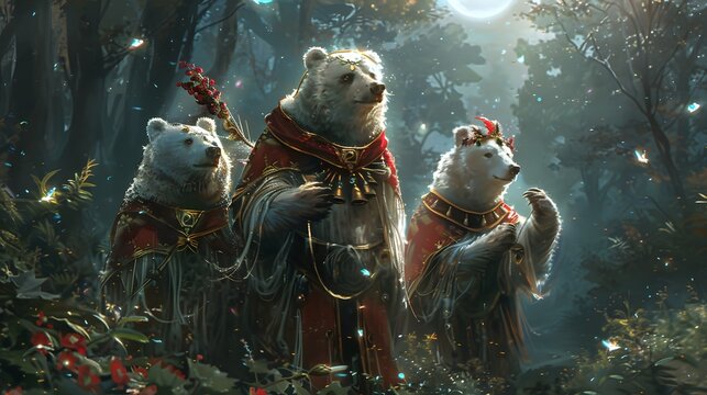 Polar Bears wearing Religious clothing in forest