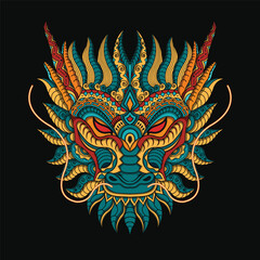 dragon head in ethnic style vector illustration full color