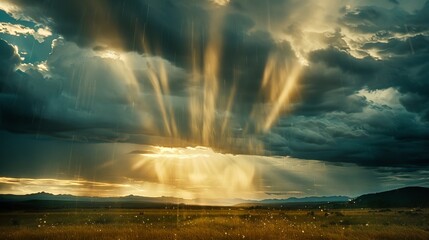 Sunlit Landscape During Thunderstorm