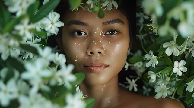 Filipina woman with sampaguita flowers