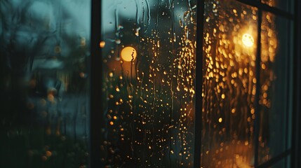 Cozy Raindrop Window View - obrazy, fototapety, plakaty