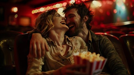 Couple Laughing Together at the Cinema