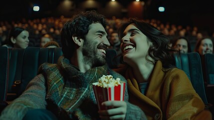 Couple Laughing Together at the Cinema